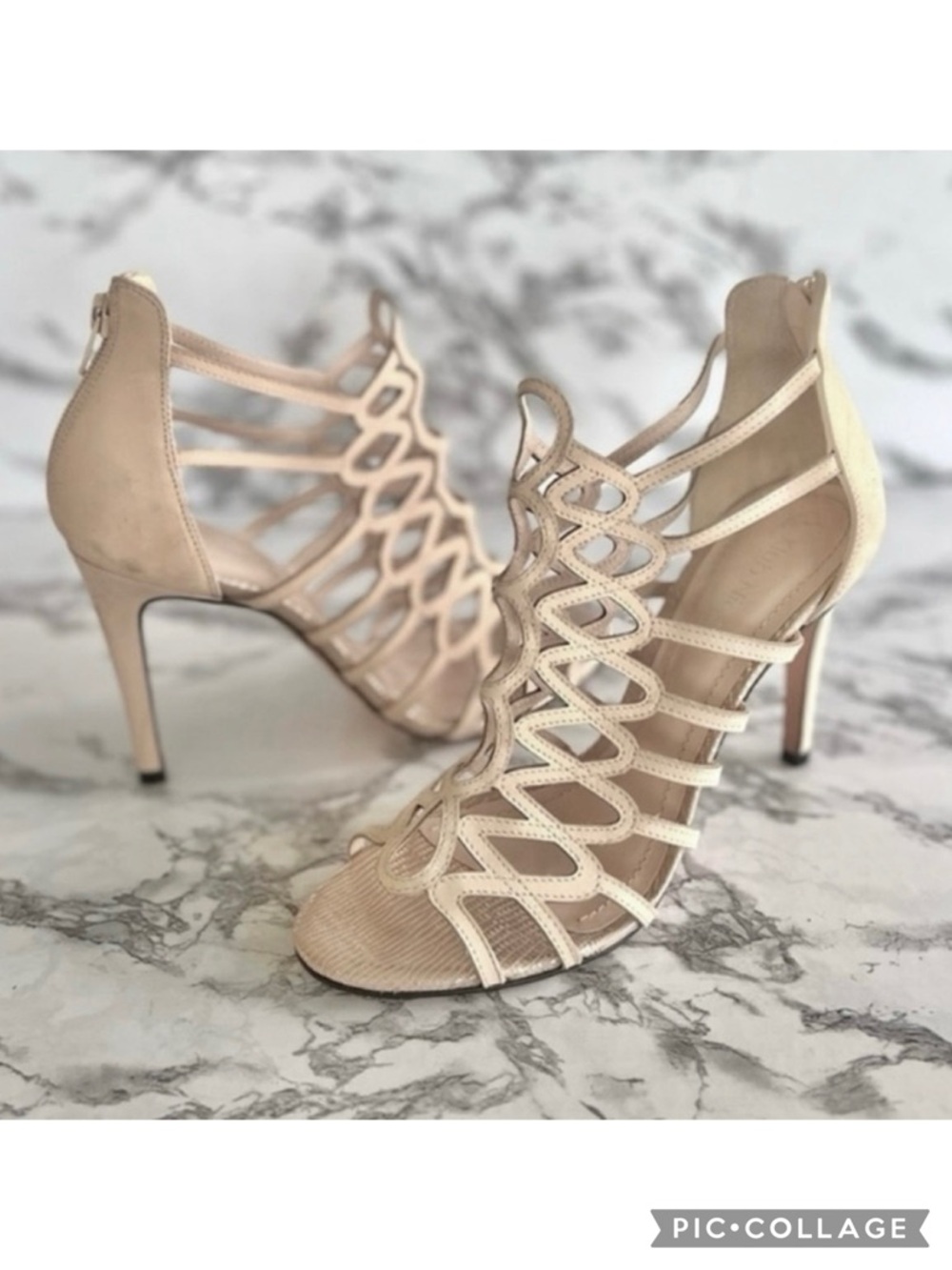 Klub Nico Gladiator Sandals Beige Nude Leather Zip Back Stilletto Cocktail 7